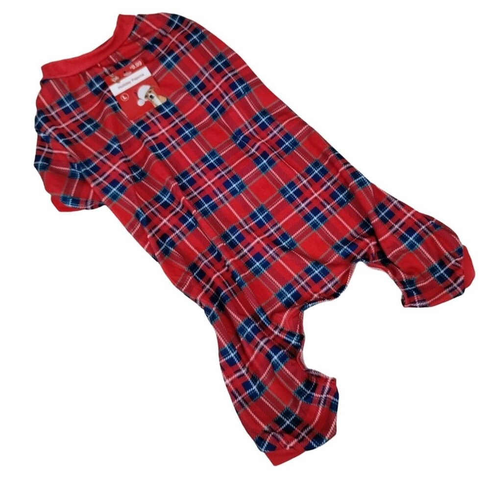 Pet Central Dog Large 16 inch Red Tartan Plaid Holiday Pajamas